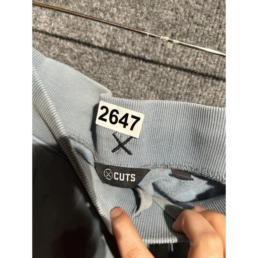 Cuts Pants Mens 2XL Blue Fleece Sweatpants Joggers Elastic Waist Pockets
